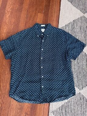 J. Crew Navy Short-Sleeve 100% Linen Button-Down with Small Floral Print